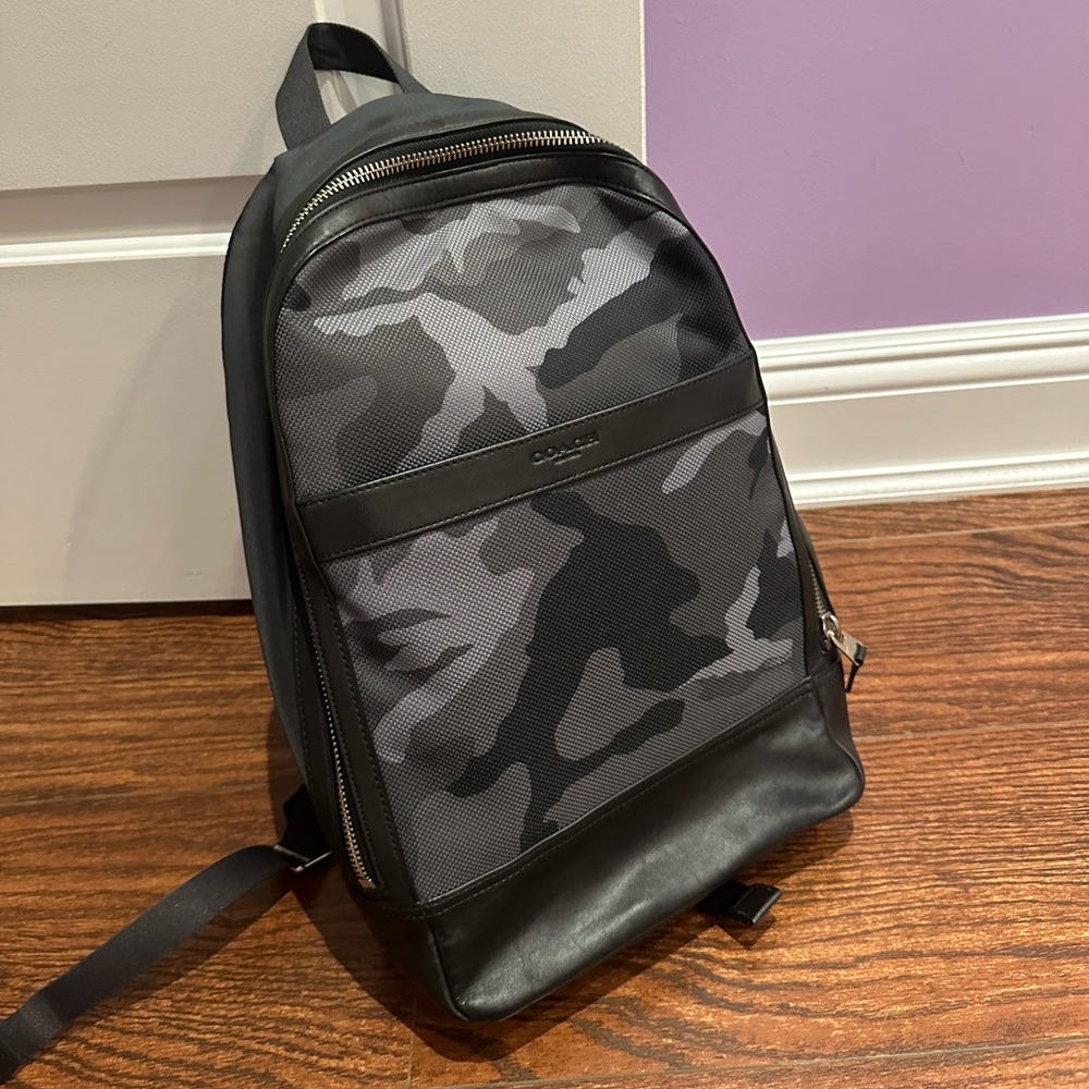 Coach Leather & Canvas Dark Camo Backpack - Picture 1 of 7